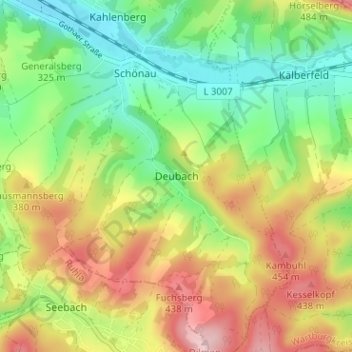 Carte topographique Deubach, altitude, relief