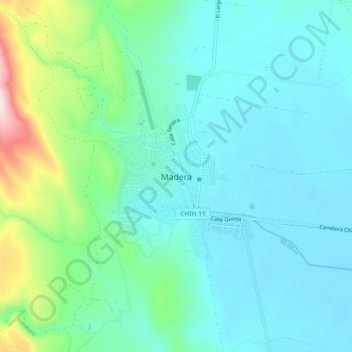 Carte topographique Madera, altitude, relief
