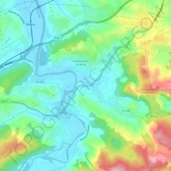 Carte topographique Arce, altitude, relief