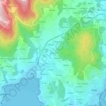 Carte topographique O Muíño, altitude, relief