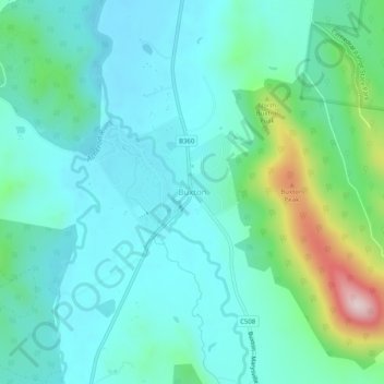 Carte topographique Buxton, altitude, relief