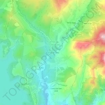 Carte topographique Puente de Salia, altitude, relief