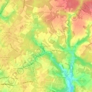 Carte topographique Les Landes, altitude, relief