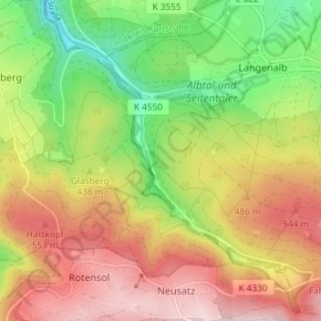 Carte topographique Holzbachtal, altitude, relief