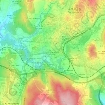 Carte topographique Conxo de Arriba, altitude, relief