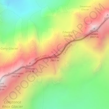 Carte topographique Coronet, altitude, relief