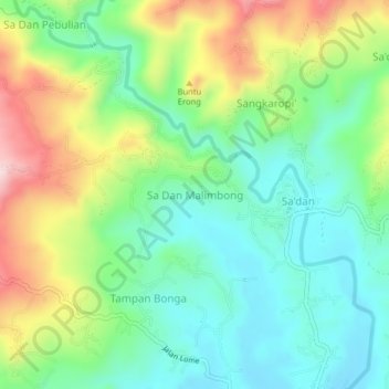 Carte topographique Sa Dan Malimbong, altitude, relief