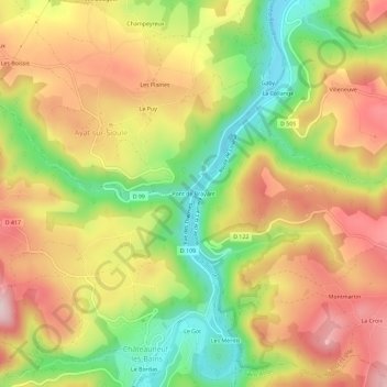 Carte topographique Pont de Brayant, altitude, relief