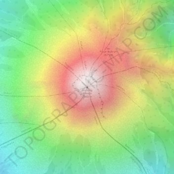 Carte topographique Gunung Merapi, altitude, relief