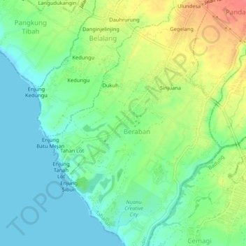 Carte topographique Batugaing, altitude, relief