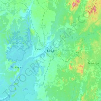 Carte topographique Edéa, altitude, relief