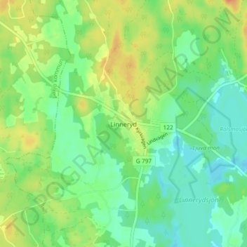 Carte topographique Linneryd, altitude, relief