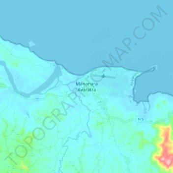 Carte topographique Mananara Avaratra, altitude, relief