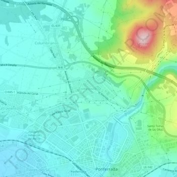 Carte topographique Compostilla, altitude, relief