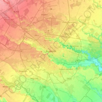 Carte topographique Bucharest, altitude, relief