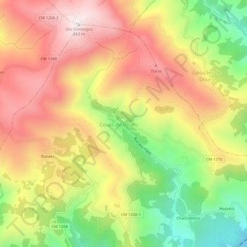 Carte topographique Covas do Douro, altitude, relief