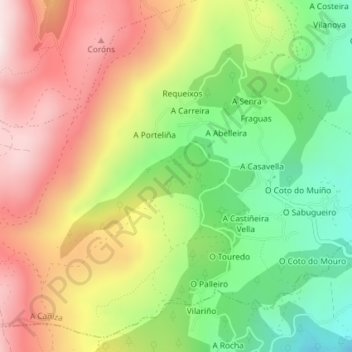 Carte topographique Monte Vieiro, altitude, relief