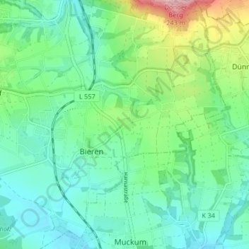 Carte topographique Höge, altitude, relief
