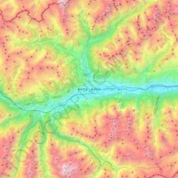 Carte topographique Aosta / Aoste, altitude, relief