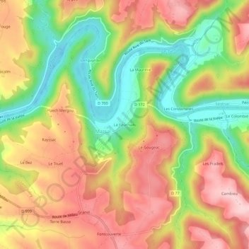 Carte topographique Le Fournials, altitude, relief