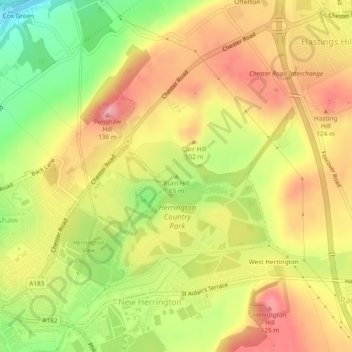 Carte topographique Burn Hill, altitude, relief