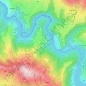 Carte topographique Saint Saby, altitude, relief