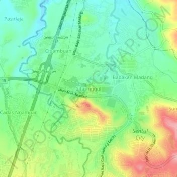 Carte topographique Citaringgul, altitude, relief