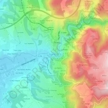 Carte topographique Faux Martel, altitude, relief