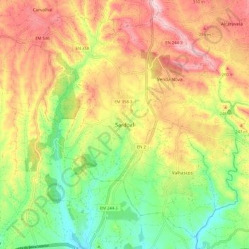 Carte topographique Sardoal, altitude, relief