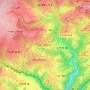 Carte topographique Mutscheid, altitude, relief