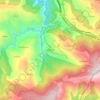 Carte topographique Barxamaior, altitude, relief