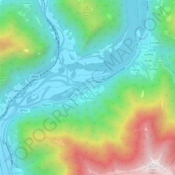 Carte topographique Caorera, altitude, relief