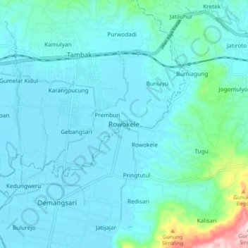 Carte topographique Rowokele, altitude, relief