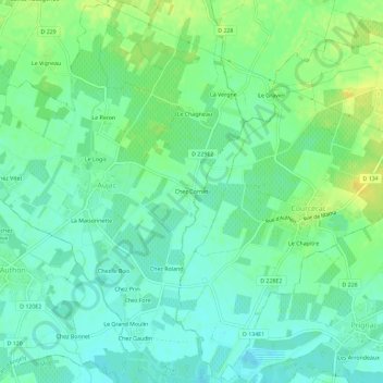 Carte topographique Chez Cornet, altitude, relief