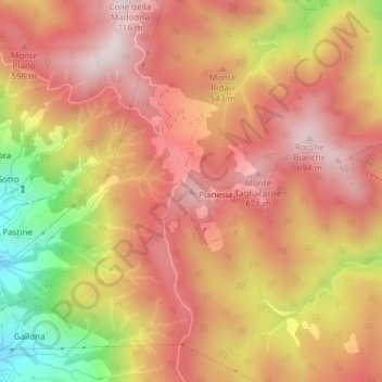 Carte topographique Monte Bardellone, altitude, relief