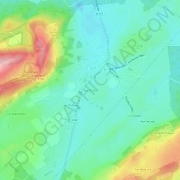 Carte topographique Aux Étroits, altitude, relief