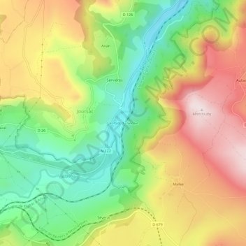 Carte topographique Le Pont du Vernet, altitude, relief