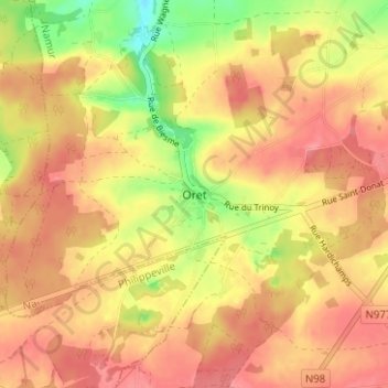 Carte topographique Oret, altitude, relief