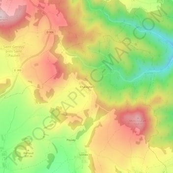 Carte topographique Chavagnac, altitude, relief
