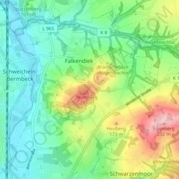 Carte topographique Homberg, altitude, relief