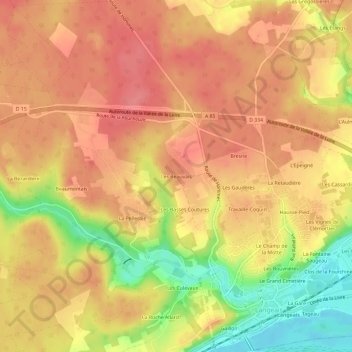 Carte topographique Les Beauvais, altitude, relief