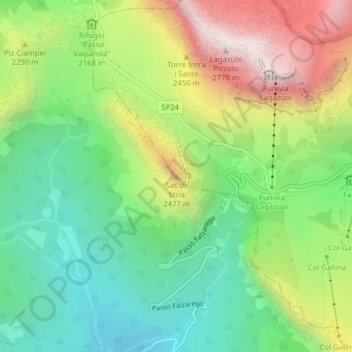 Carte topographique Sas de Stria, altitude, relief