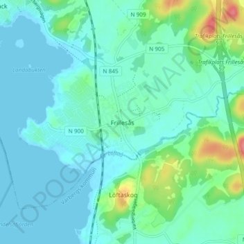 Carte topographique Frillesås, altitude, relief