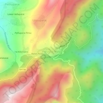 Carte topographique Perumal Malai, altitude, relief