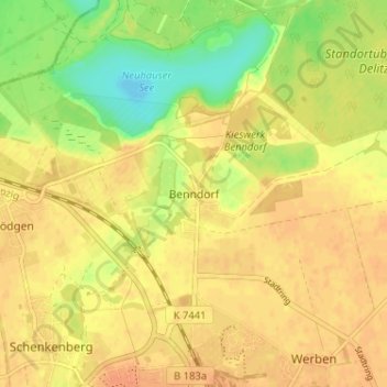 Carte topographique Benndorf, altitude, relief