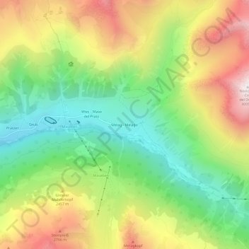 Carte topographique Melago, altitude, relief