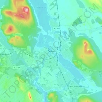Carte topographique Boden, altitude, relief