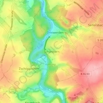 Carte topographique Schönborn, altitude, relief