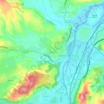 Carte topographique Viveda, altitude, relief
