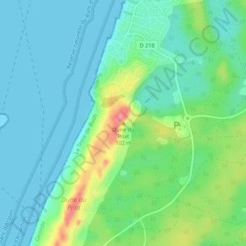Carte topographique Dune du Pilat, altitude, relief